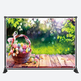 Aperturee - Wooden Basket Egg Green Leaves Bokeh Easter Backdrop