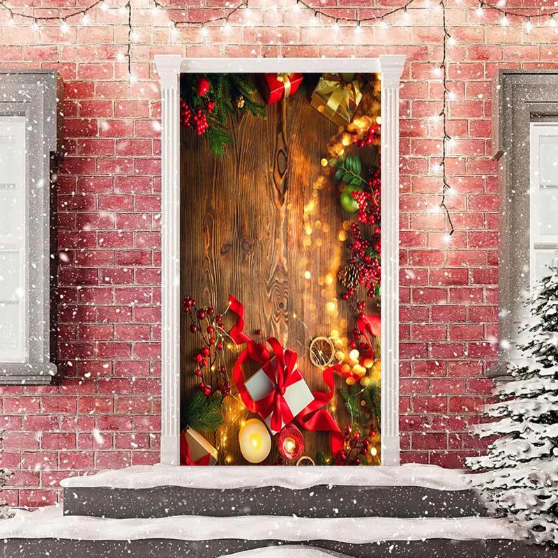 Aperturee - Wooden Board Glitter Light Warm Christmas Door Cover
