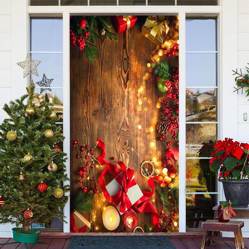 Aperturee - Wooden Board Glitter Light Warm Christmas Door Cover
