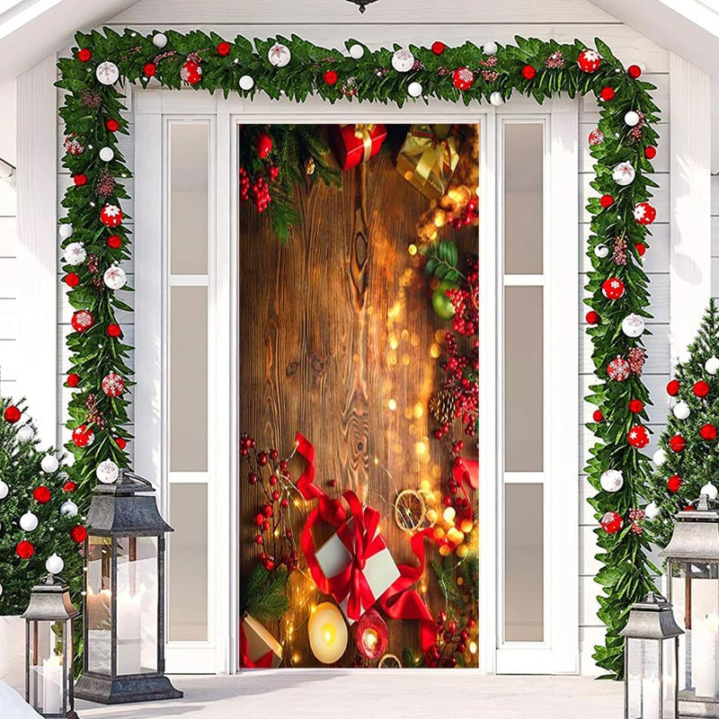 Aperturee - Wooden Board Glitter Light Warm Christmas Door Cover