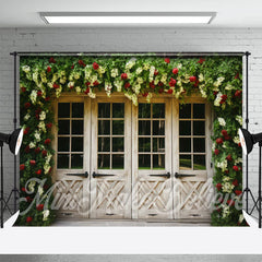Aperturee - Wooden Doors And Creeper Flowers Spring Backdrop