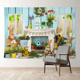 Aperturee - Wooden Floral Bunny Egg Hunter Easter Backdrop