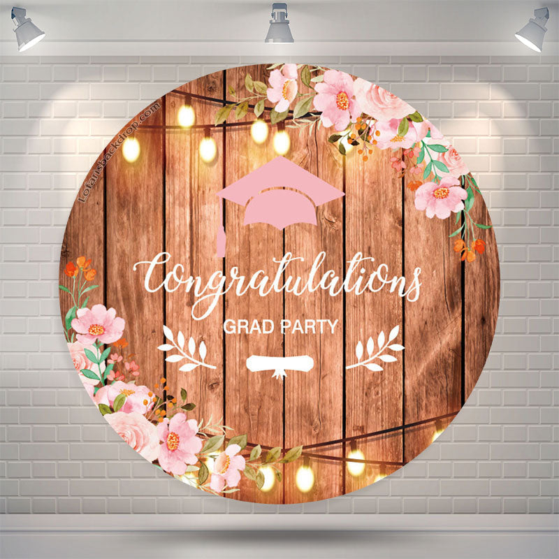 Aperturee Wooden Floral Round Congrats Grad Party Backdrop
