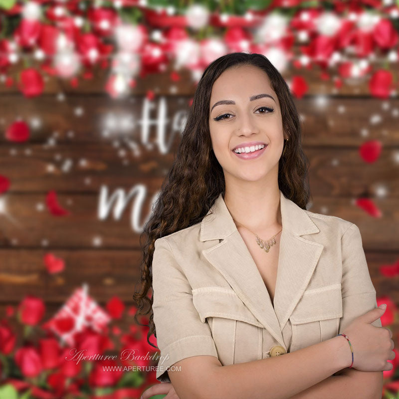 Aperturee - Wooden Rad Roses Gift Mothers Day Backdrop For Party