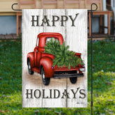 Aperturee - Wooden Red Truck Pine Tree Christmas Garden Flag