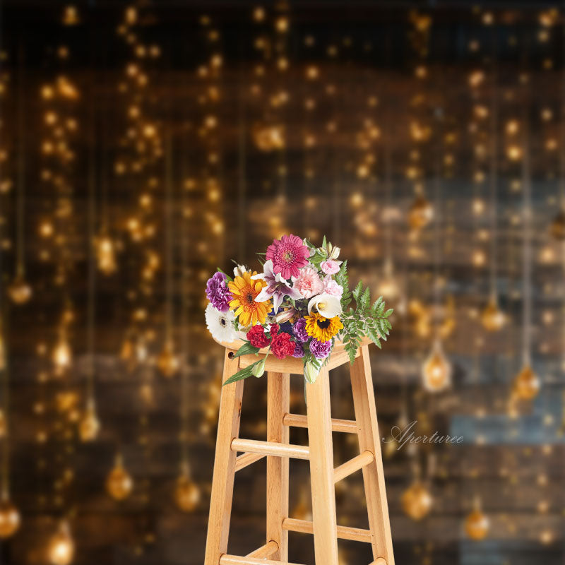 Aperturee - Wooden Wall Lamp Bulb Sparkling Photo Shoot Backdrop