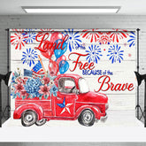 Aperturee - Wooden Wall Red Car Floral Usa Flag Balloon Backdrop