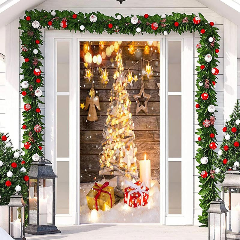 Aperturee - Wooden Wall Sparkle Light Tree Christmas Door Cover