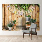 Aperturee - Wooden Yard Rabbit Flag Happy Easter Day Backdrop