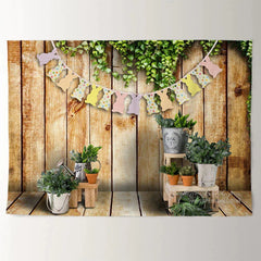 Aperturee - Wooden Yard Rabbit Flag Happy Easter Day Backdrop