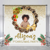 Aperturee - Wreath Gold Custom Photo 1st Christmas Backdrop
