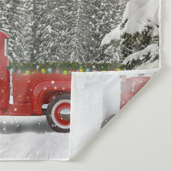 Aperturee - Wreath Red Truck Snowy Forest Christmas Backdrop