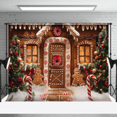 Aperturee - Xmas Tree Gingerbread House Christmas Photo Backdrop