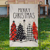 Aperturee - Xmas Tree Plaid Burlap Merry Christmas Garden Flag