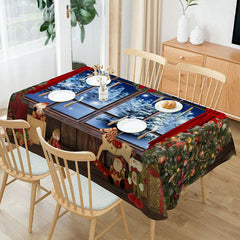 Aperturee - Xmas Tree Red Curtain Window Christmas Tablecloth