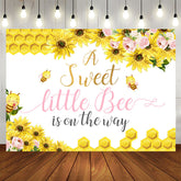 Aperturee - Yellow And Pink Flowers Bee Theme Baby Shower Backdrop