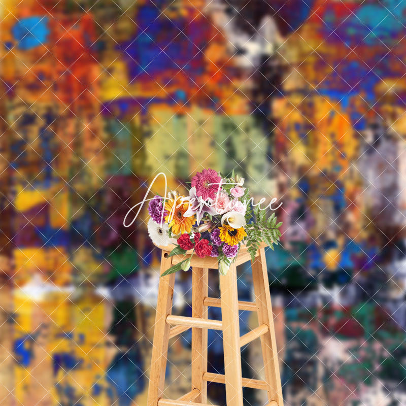 Aperturee - Yellow Blue Abstract Graffiti Wall Photo Backdrop