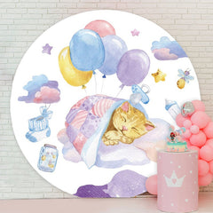 Aperturee - Yellow Cate And Ballon Round Baby Shower Backdrop