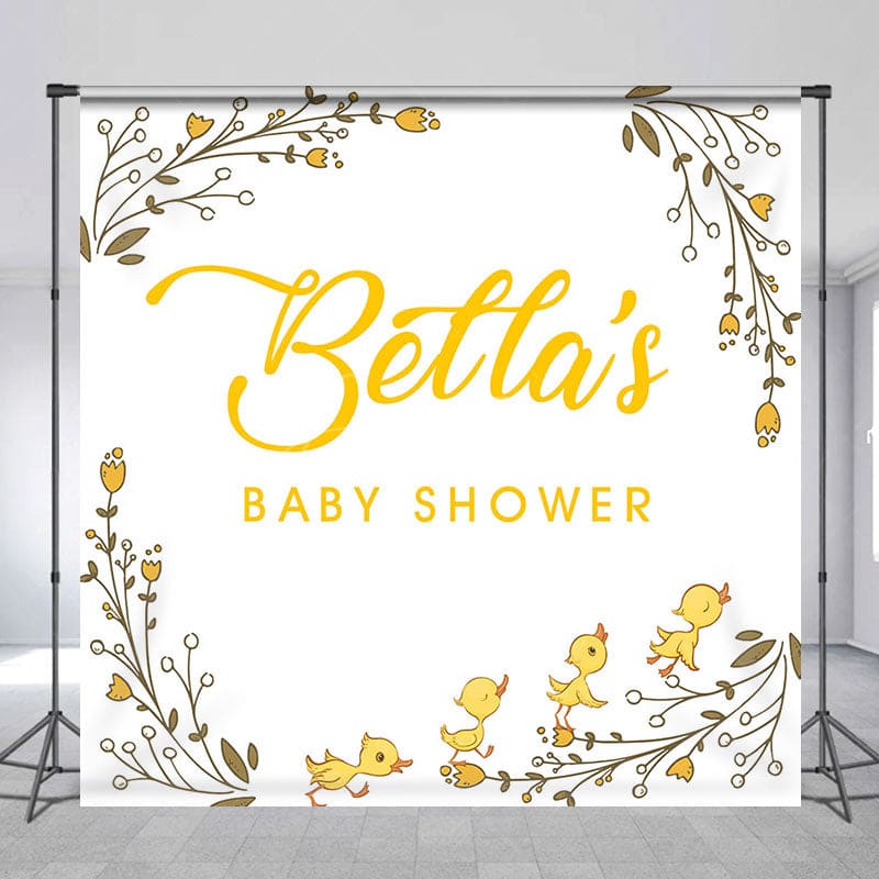 Aperturee - Yellow Cute Bird Plant Custom Baby Shower Backdrop