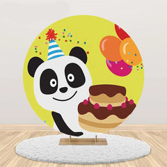 Aperturee - Yellow Cute Panda Cake Round Happy Birthday Backdrop