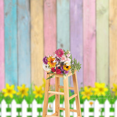 Aperturee - Yellow Flowers Rainbow Wooden Backdrop For Photo