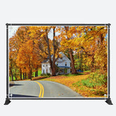 Aperturee - Yellow Leaves Forest Highway House Autumn Backdrop