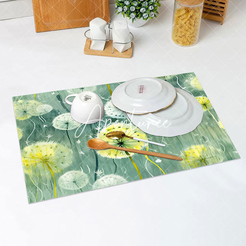 Aperturee - Yellow Pattern Floral Dining Set Of 4 Placemats