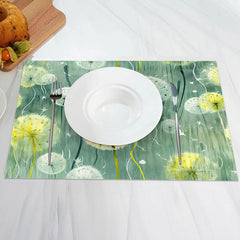 Aperturee - Yellow Pattern Floral Dining Set Of 4 Placemats