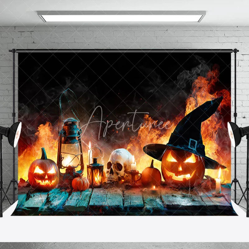Aperturee - Yellow Smoke Horror Pumpkin Skull Photo Backdrop