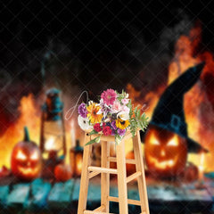 Aperturee - Yellow Smoke Horror Pumpkin Skull Photo Backdrop