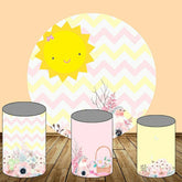 Aperturee Yellow Sun And Stripes Round Kids Birthday Backdrop Kit