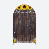 Aperturee - Yellow Sunflower Retro Brown Wooden Arch Backdrop