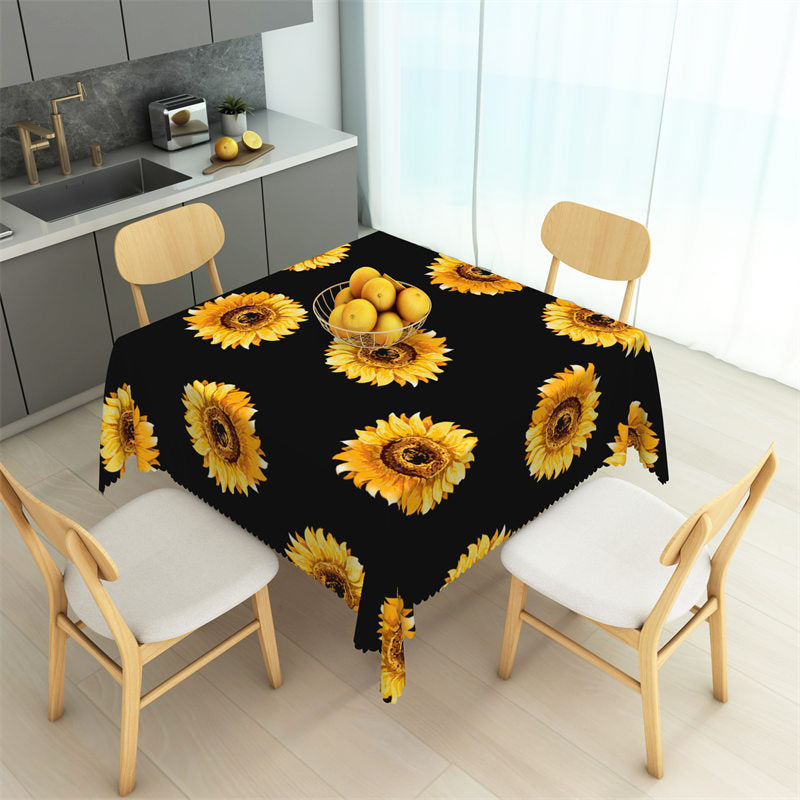 Aperturee - Yellow Sunflowers Black Repeat Square Tablecloth
