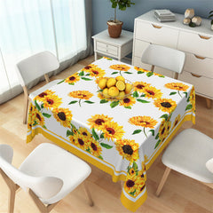Aperturee - Yellow Sunflowers Leaves Stripes Lace Tablecloth