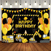 Aperturee - Yellow Truck Balloons Ribbons Birthday Backdrop