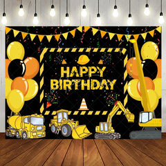 Aperturee - Yellow Truck Balloons Ribbons Birthday Backdrop
