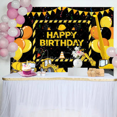 Aperturee - Yellow Truck Balloons Ribbons Birthday Backdrop
