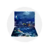 Blue and green ocean wave patterned bandana with white trim.