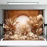 Golden pampas grass backdrop with a circular cutout design