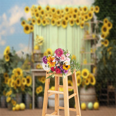 Aperturee - Sunflower Blue Sky Wooden Board Lemon Photo Backdrop