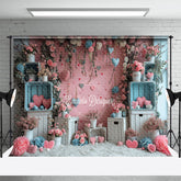 Aperturee - Pink Wall Flowers Love Hearts Valentine Backdrop