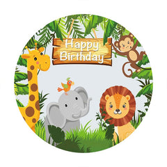 Aperturee - Animals Green Grassland Round Happy Birthday Backdrop
