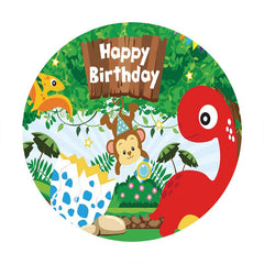 Aperturee - Animals Green Jungle Round Happy Birthday Backdrop