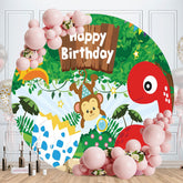 Aperturee - Animals Green Jungle Round Happy Birthday Backdrop