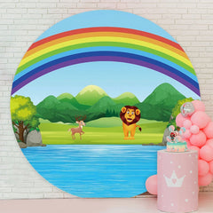 Aperturee - Animals Rainbow Happy Birthday Round Backdrop