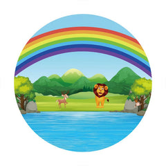 Aperturee - Animals Rainbow Happy Birthday Round Backdrop