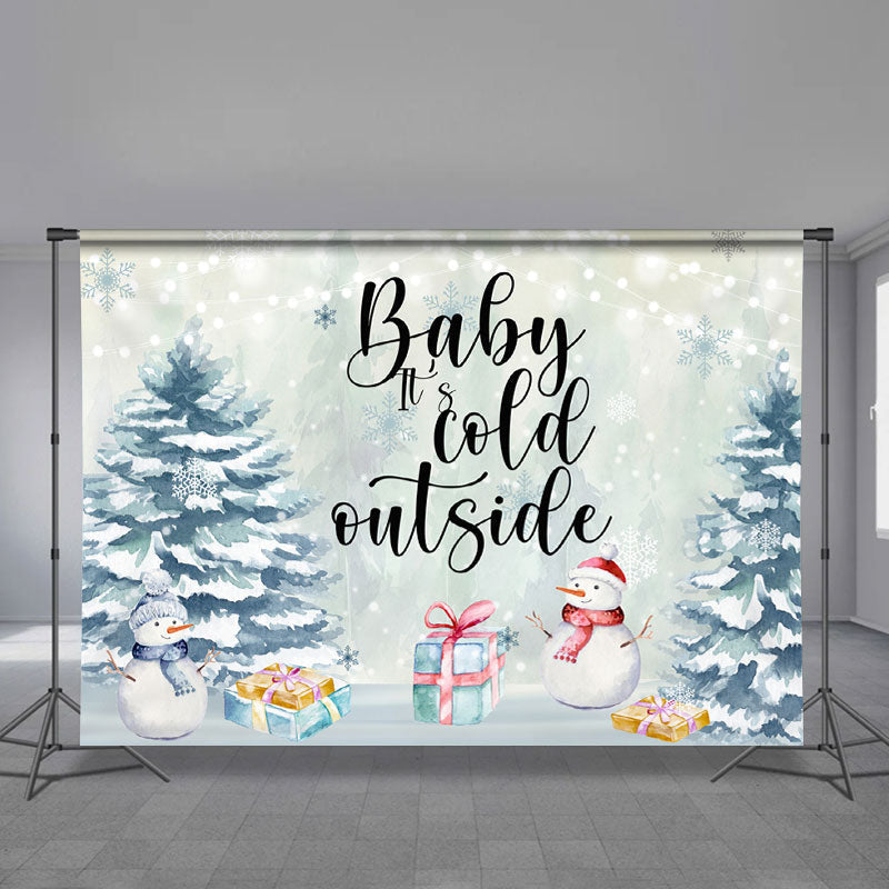 Aperturee - Baby Cold Outside Snowman Gifts Christmas Backdrop