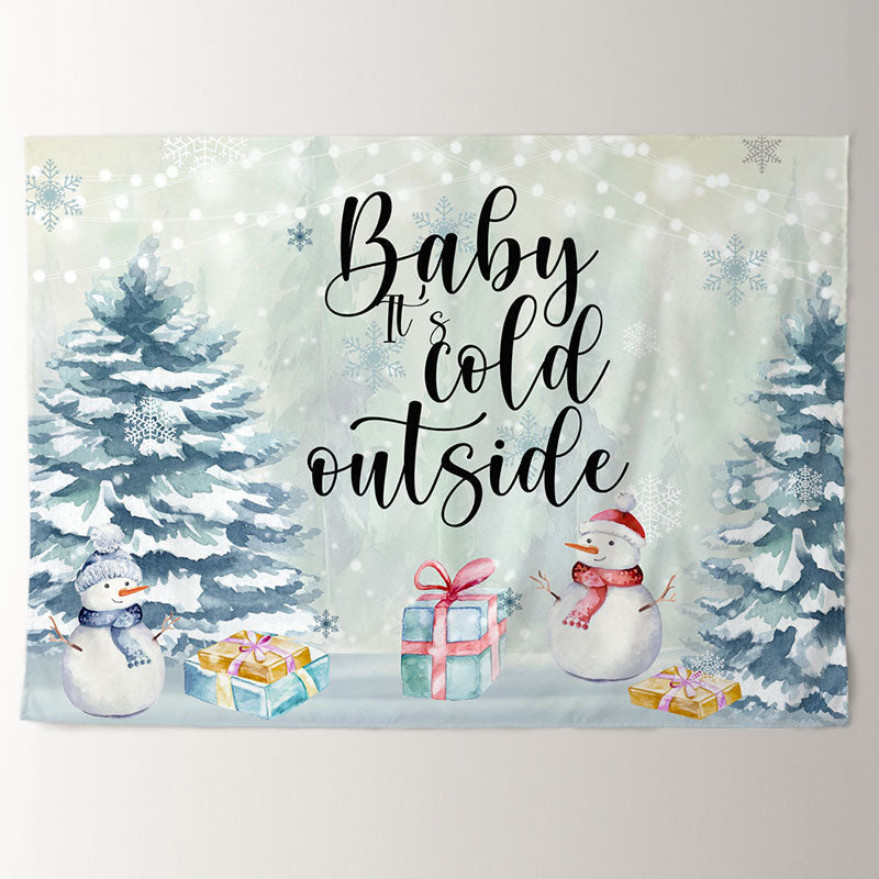 Aperturee - Baby Cold Outside Snowman Gifts Christmas Backdrop