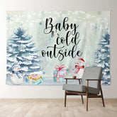 Aperturee - Baby Cold Outside Snowman Gifts Christmas Backdrop