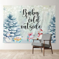 Aperturee - Baby Cold Outside Snowman Gifts Christmas Backdrop